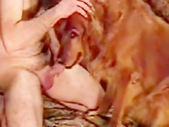 Hot blonde sucking dog penis